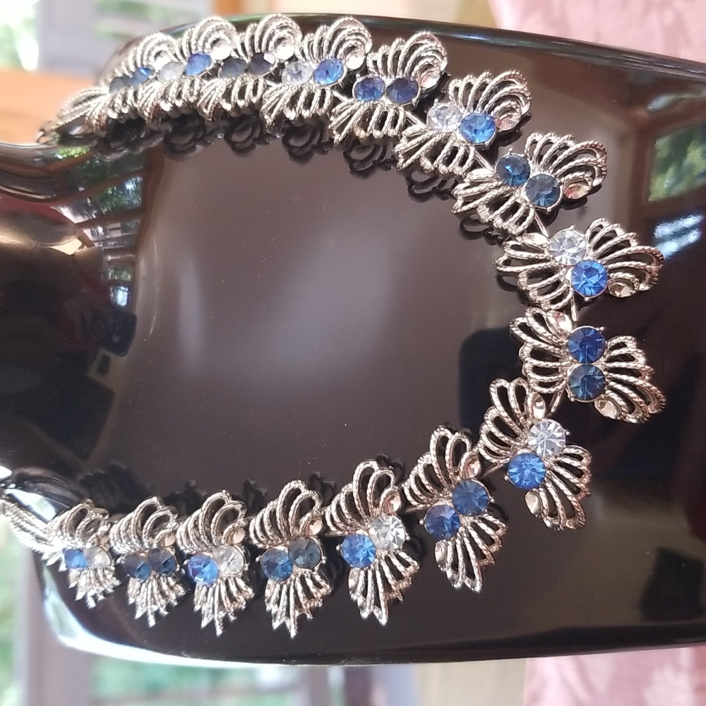 Vintage Cora Blue Rhinestone Necklace